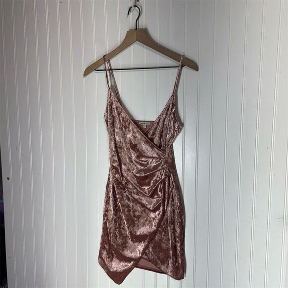 Charlotte Russe Dresses & Skirts - Vintage Charlotte Russe Crushed Velvet Wrap Mini Dress Pink M Y2K Made in USA